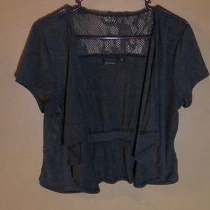 Gray Shortsleeved Drape Front Lace Back Cardigan